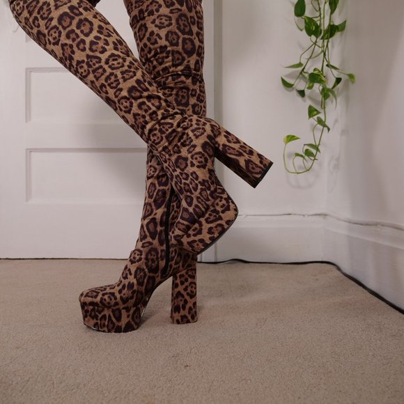 sexy leopard cheetah print thigh-high boots - Picture 7 of 14